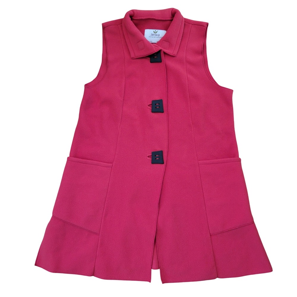 Janska Pink Sleeveless Fleece Vest Pockets Made in USA Layering Winter GILDA